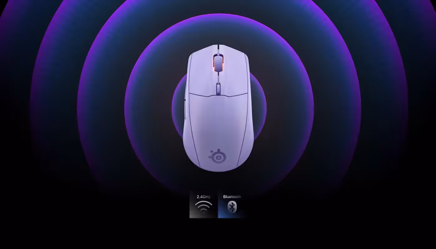 Lavender Rival 3 Gen 2 Wireless mouse with its 2.4GHz USB receiver