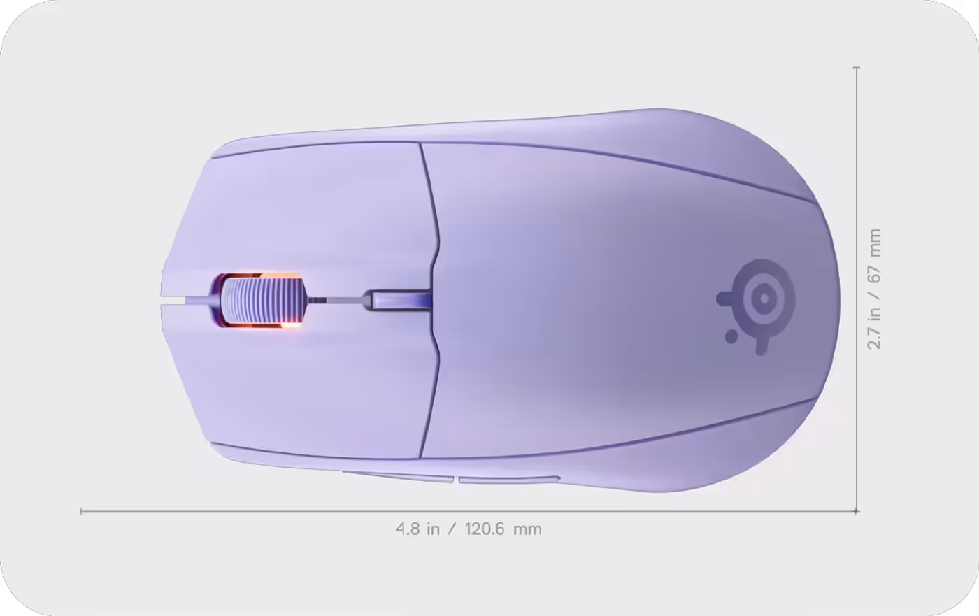 Base of the Lavender Rival 3 Gen 2 Wireless mouse showing its PTFE glide feet