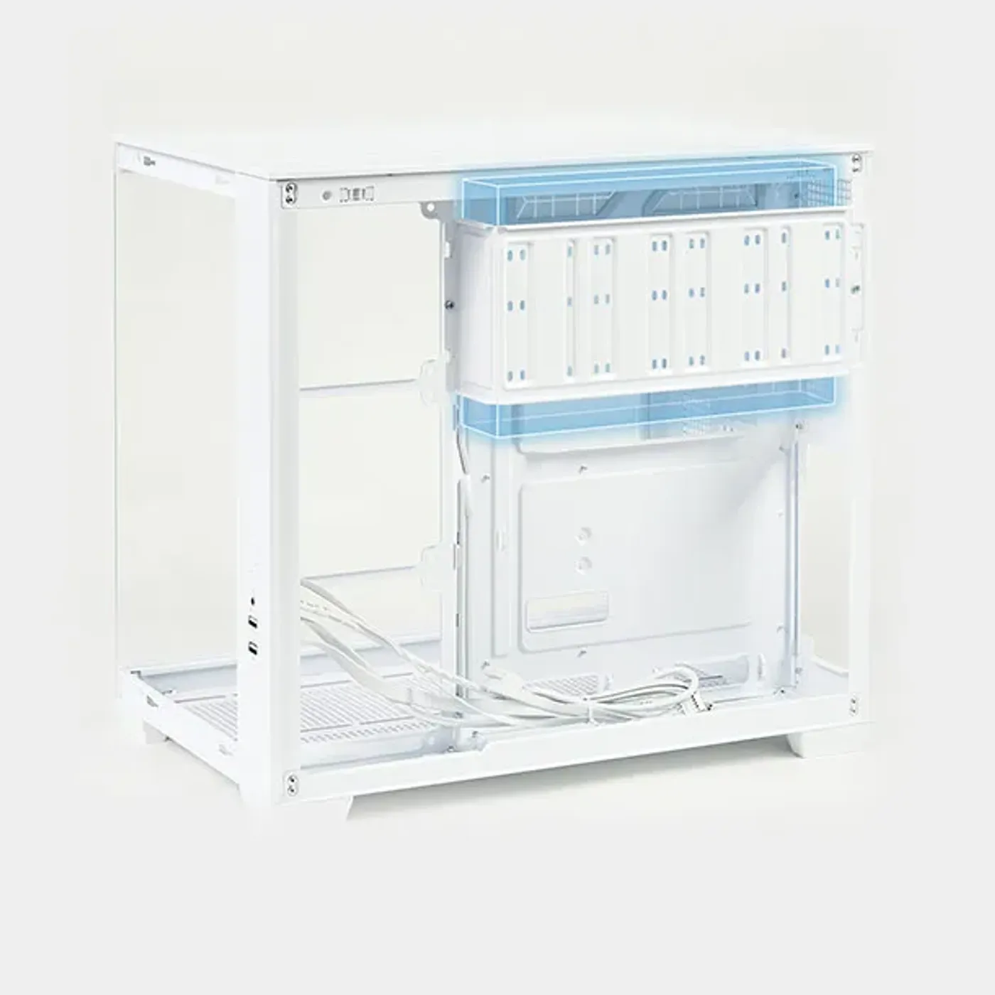 White A32 PLUS PC case interior with a removable hard drive bracket is highlighted