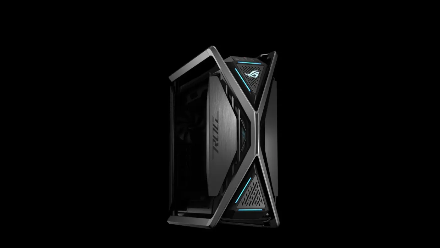 Structure video poster highlighting front intake and diamond-shaped ROG badge