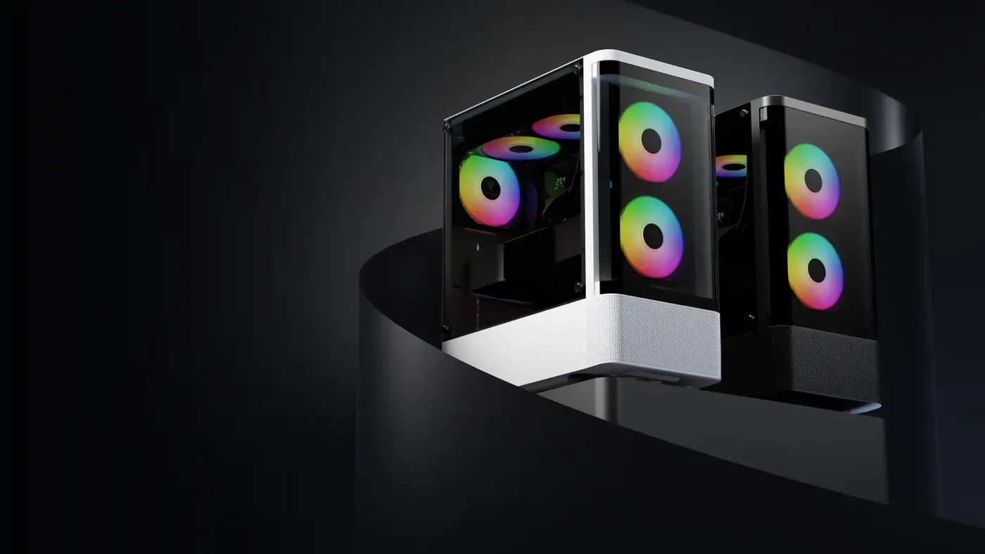 TALOS E3 CG Series compact mid-tower case with curved tempered glass and ARGB lighting