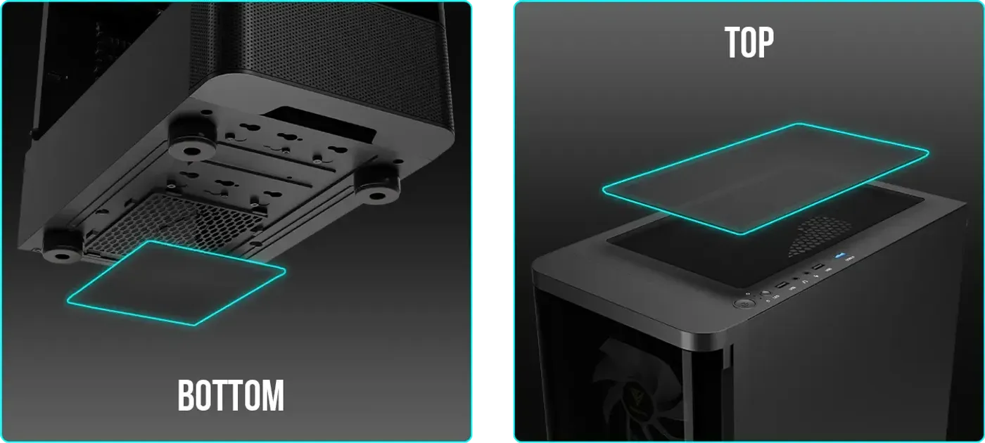 Top and bottom dust filters designed to protect the case from debris