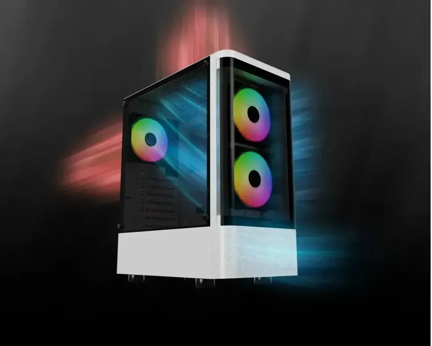 Three pre-installed 120mm ARGB fans providing silent airflow and vibrant lighting effects