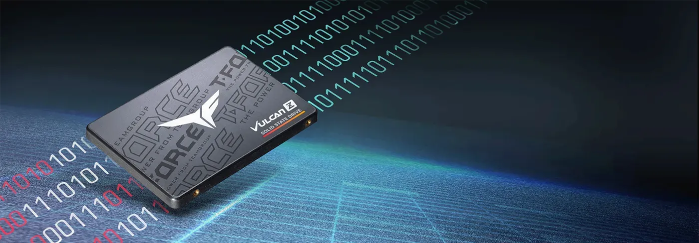 Side angle view of the TeamGroup T-Force VULCAN Z 1TB solid state drive