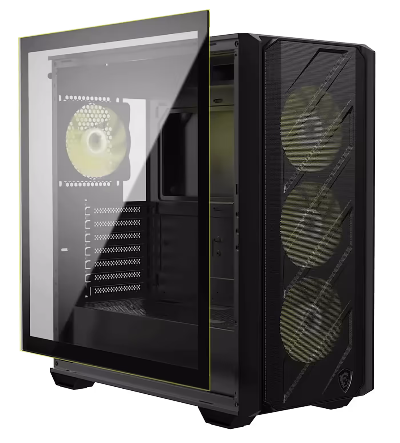 3mm tempered glass side panel showcasing internal PC hardware and durability