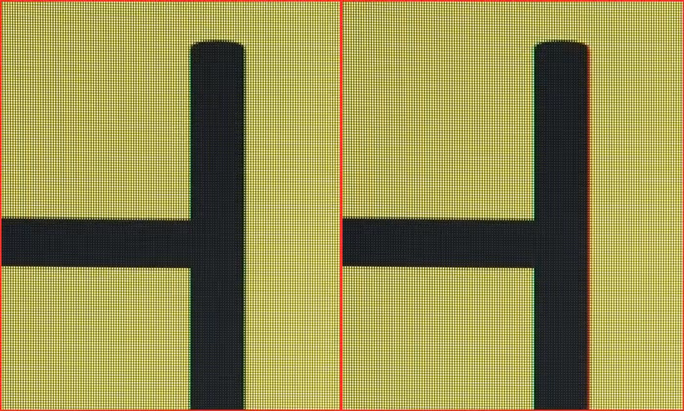 Close-up showing crisp letter edges and improved text clarity