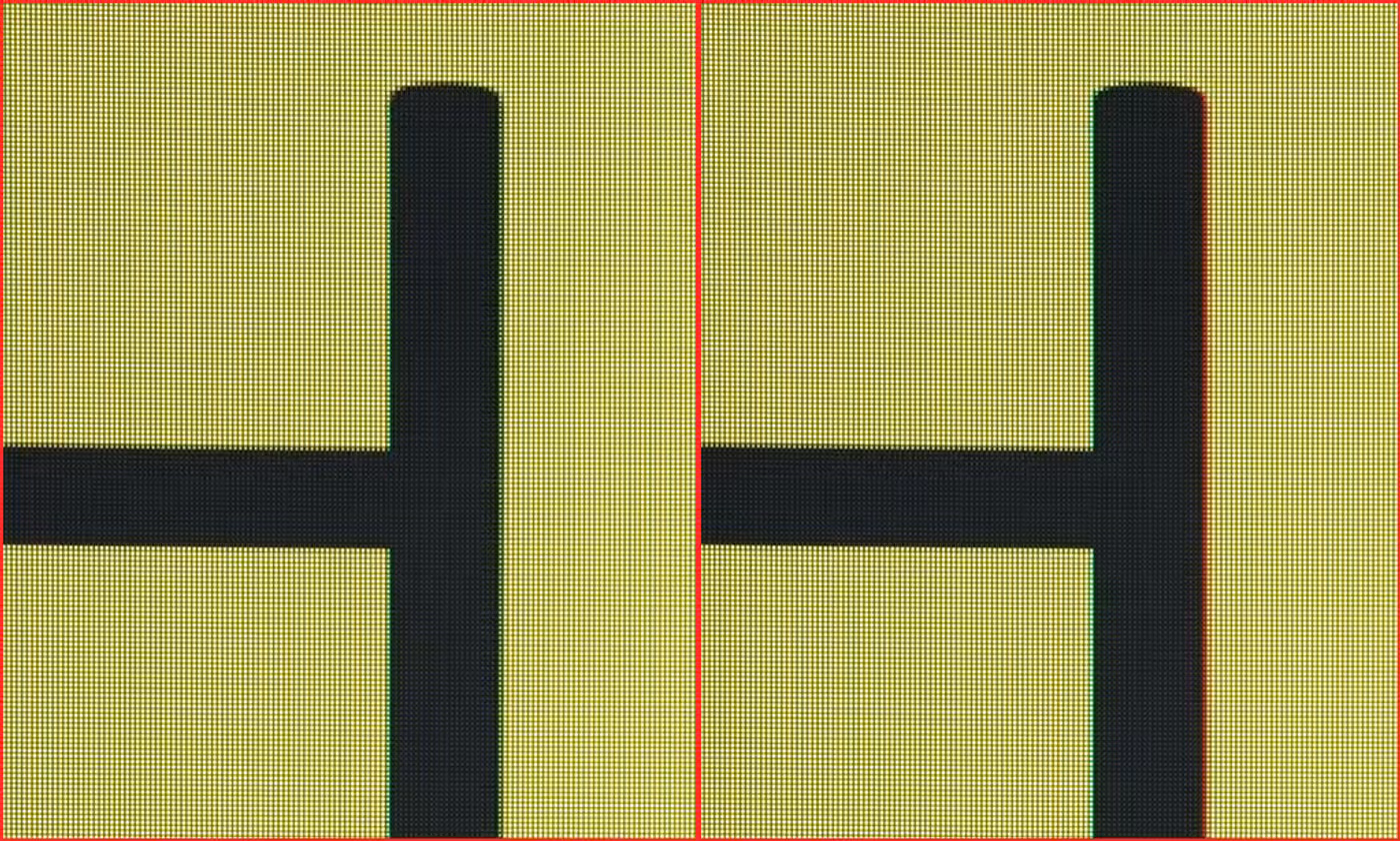 Display comparison showing crisp, clear text with Clear Pixel Edge technology