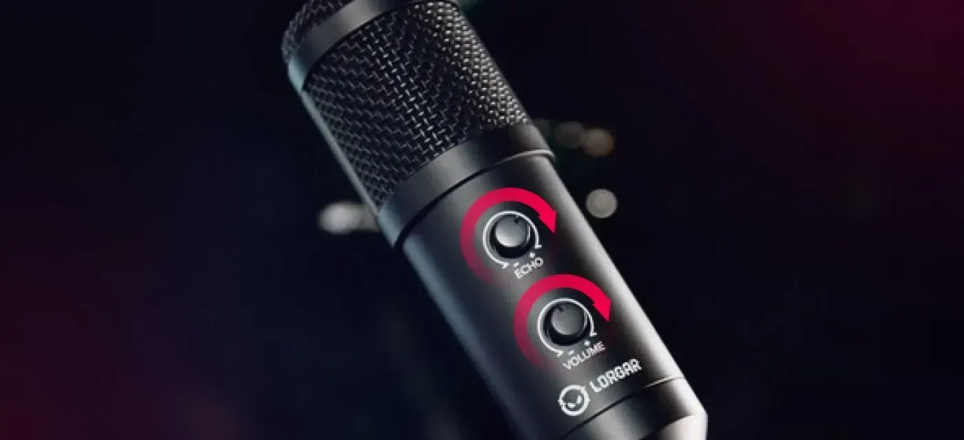 Microphone featuring volume and echo control wheels for precise audio adjustment