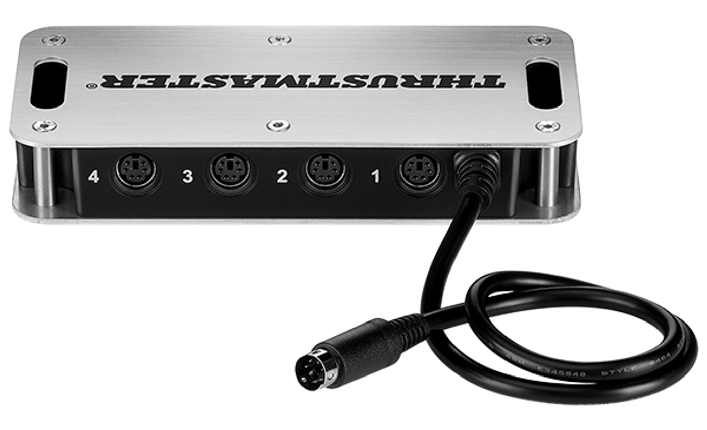 Diagram style view of add-ons wired into the Thrustmaster Sim Hub DIN ports