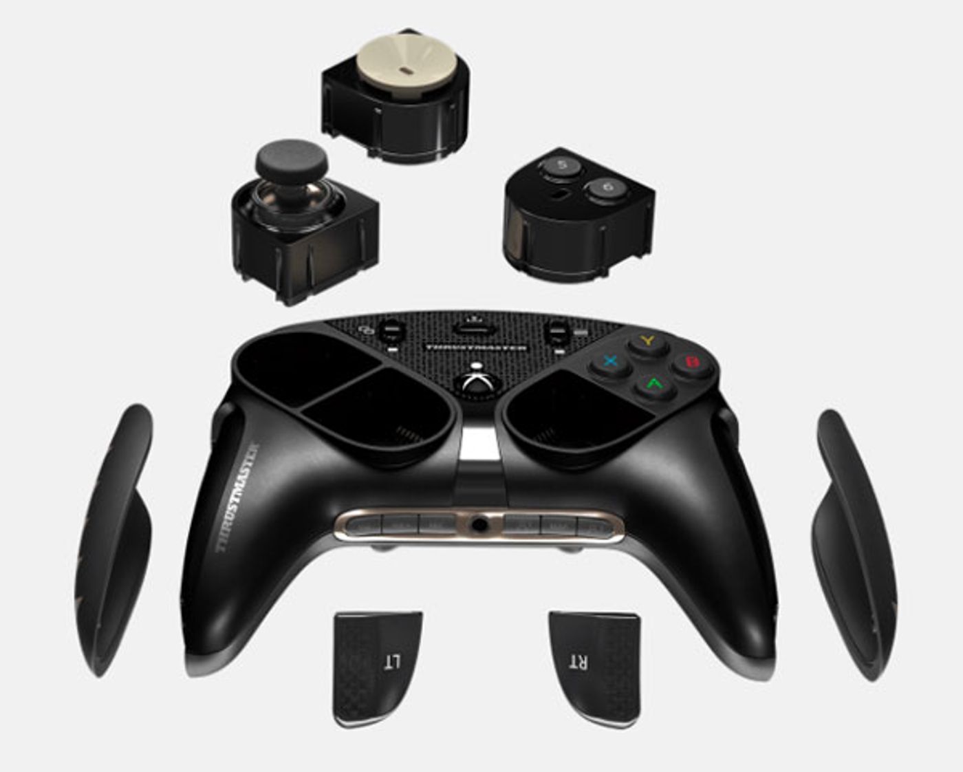 Thrustmaster eSwap Fighting Pack ergonomic modules installed on a professional controller