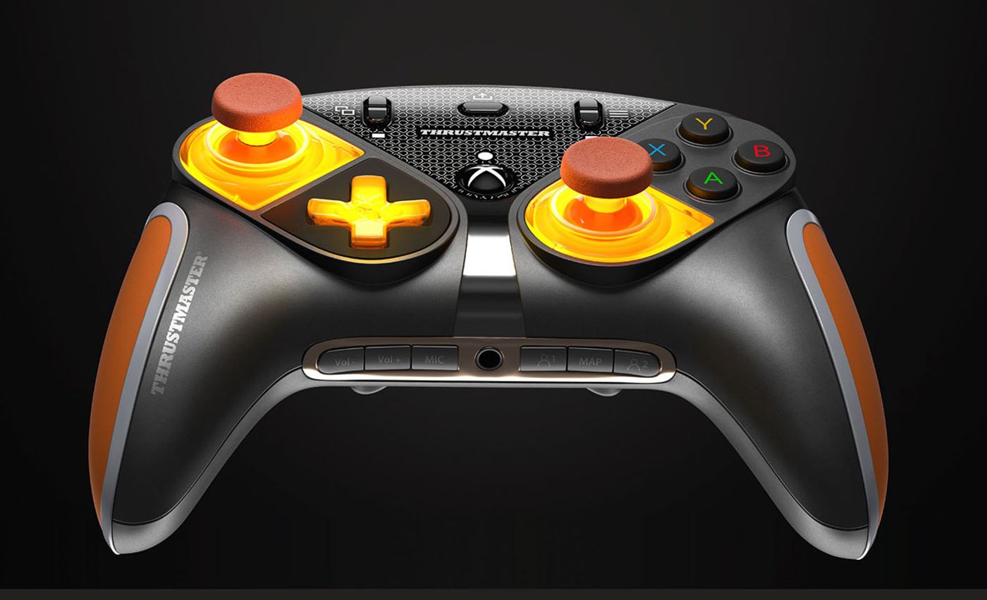 Backlit eSwap orange modules fitted into a controller body