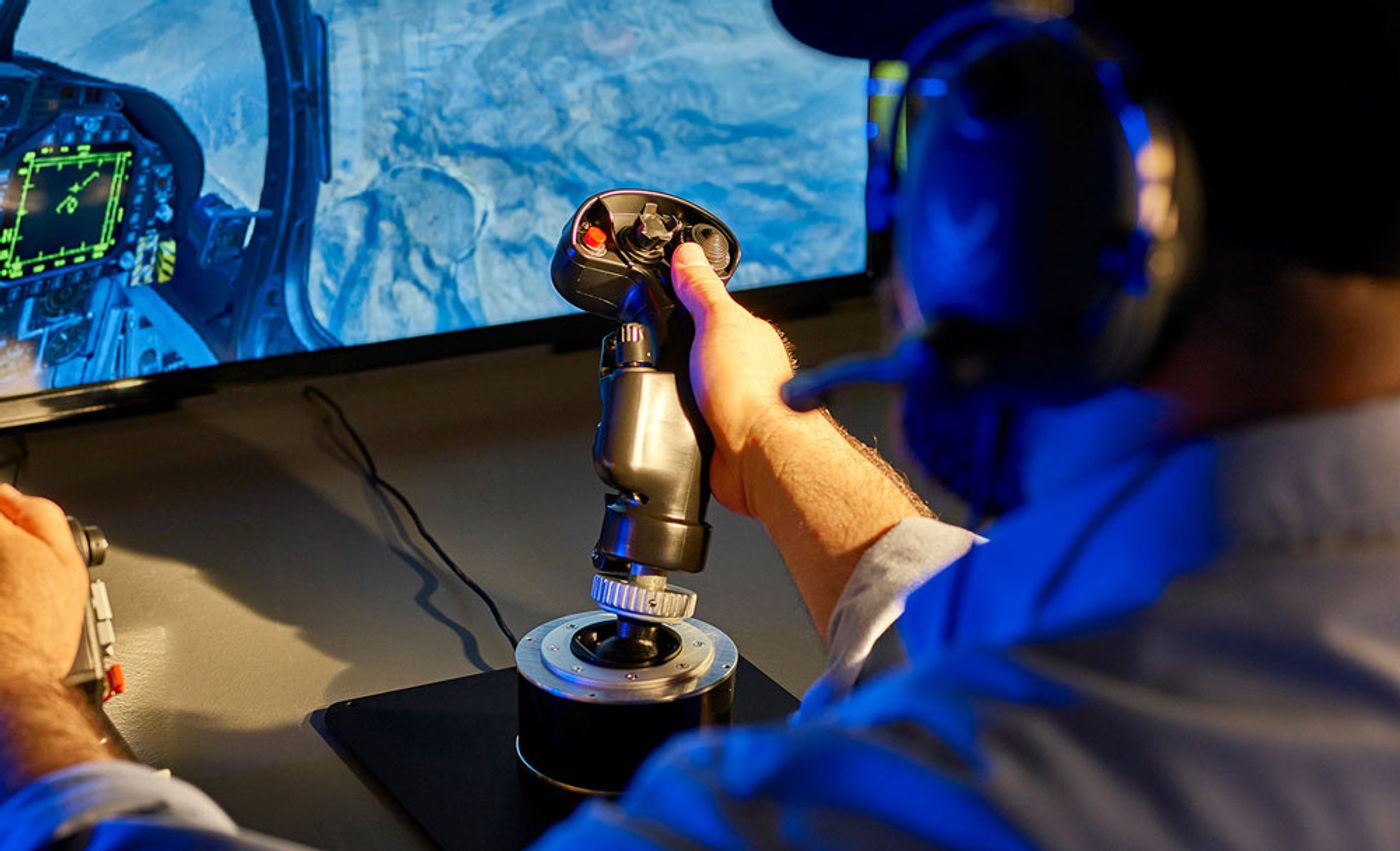 The Hornet grip in use with the DCS World F/A-18C module on screen