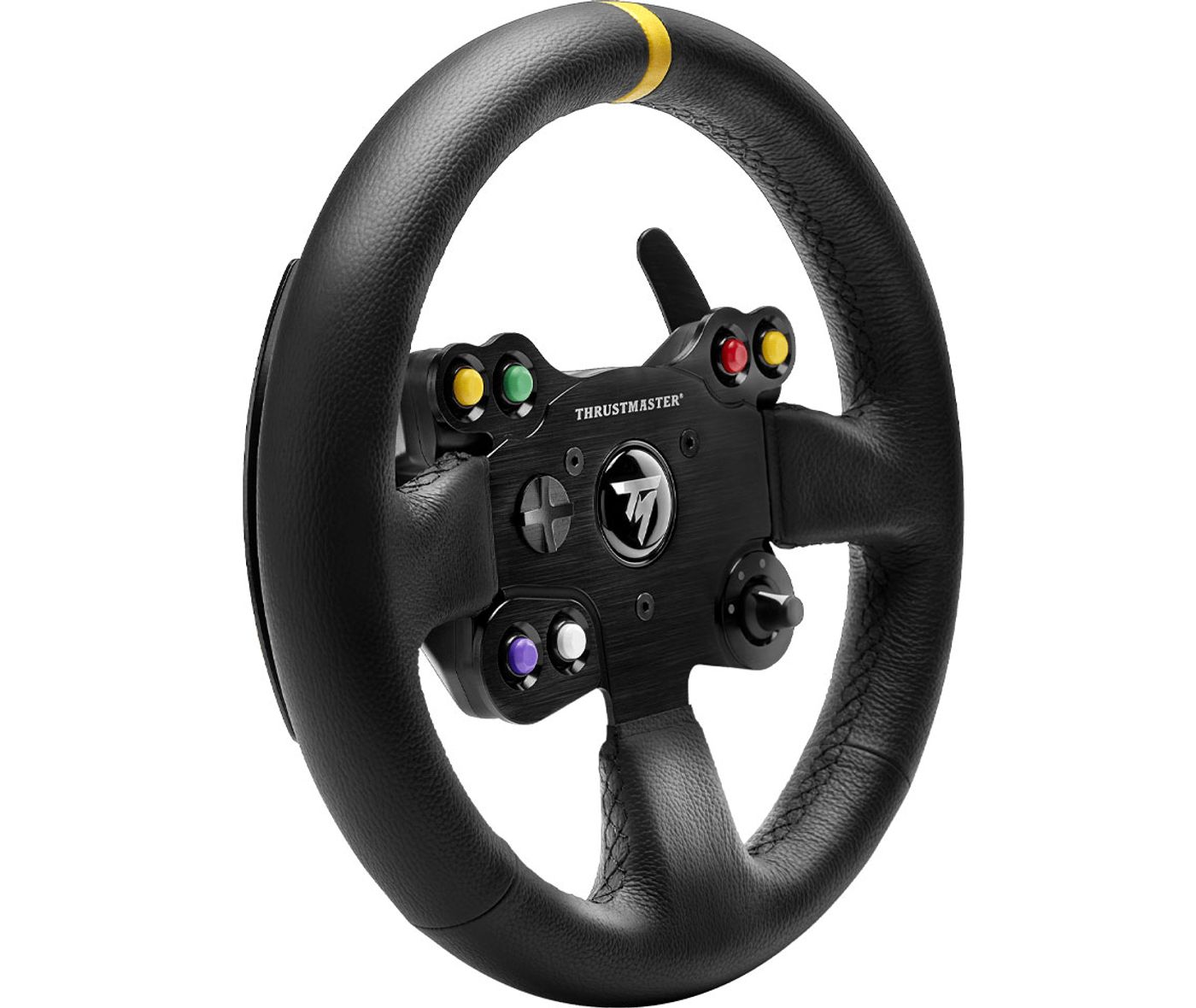 Close view of the hand-stitched leather wrap and brushed metal detailing on the 28 GT wheel