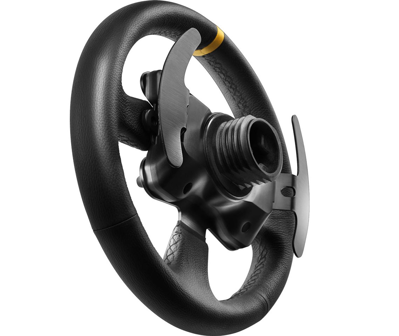Rear of the 28 GT wheel showing the Thrustmaster Quick Release detachment system