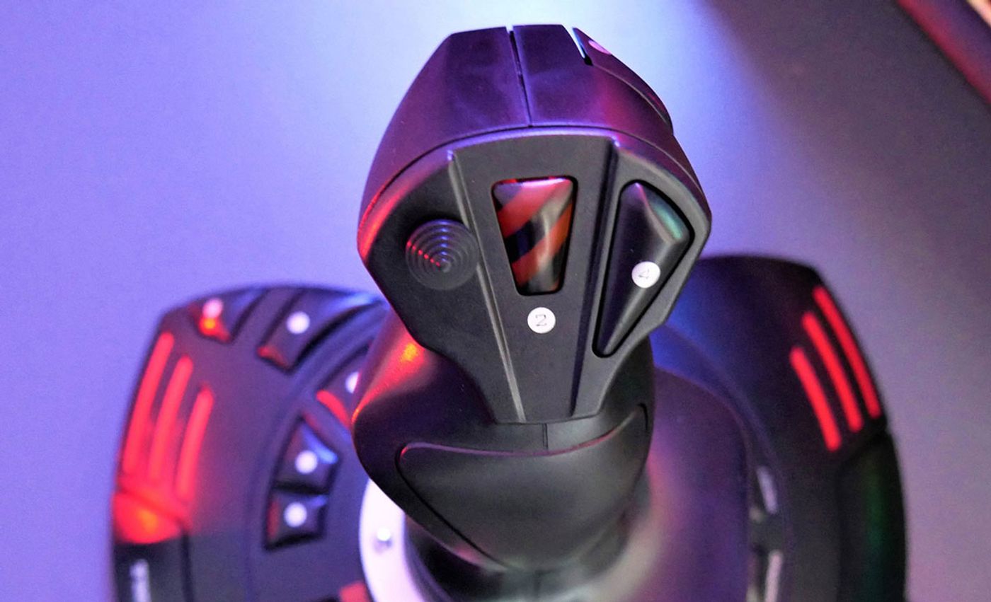 Thrustmaster T Flight Stick X showcasing comprehensive driving control buttons