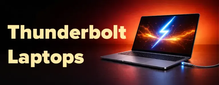Thunderbolt laptop connected to a dock, external display and portable NVMe drive