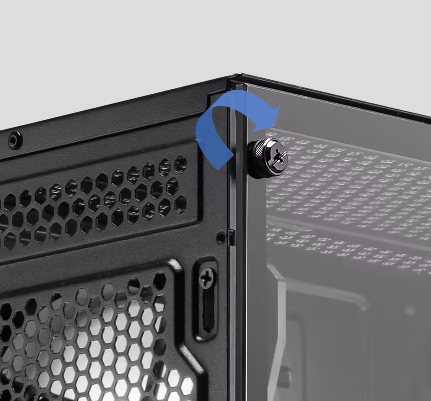 Tool-free EZ release side panel and PCIe bracket for simple PC assembly