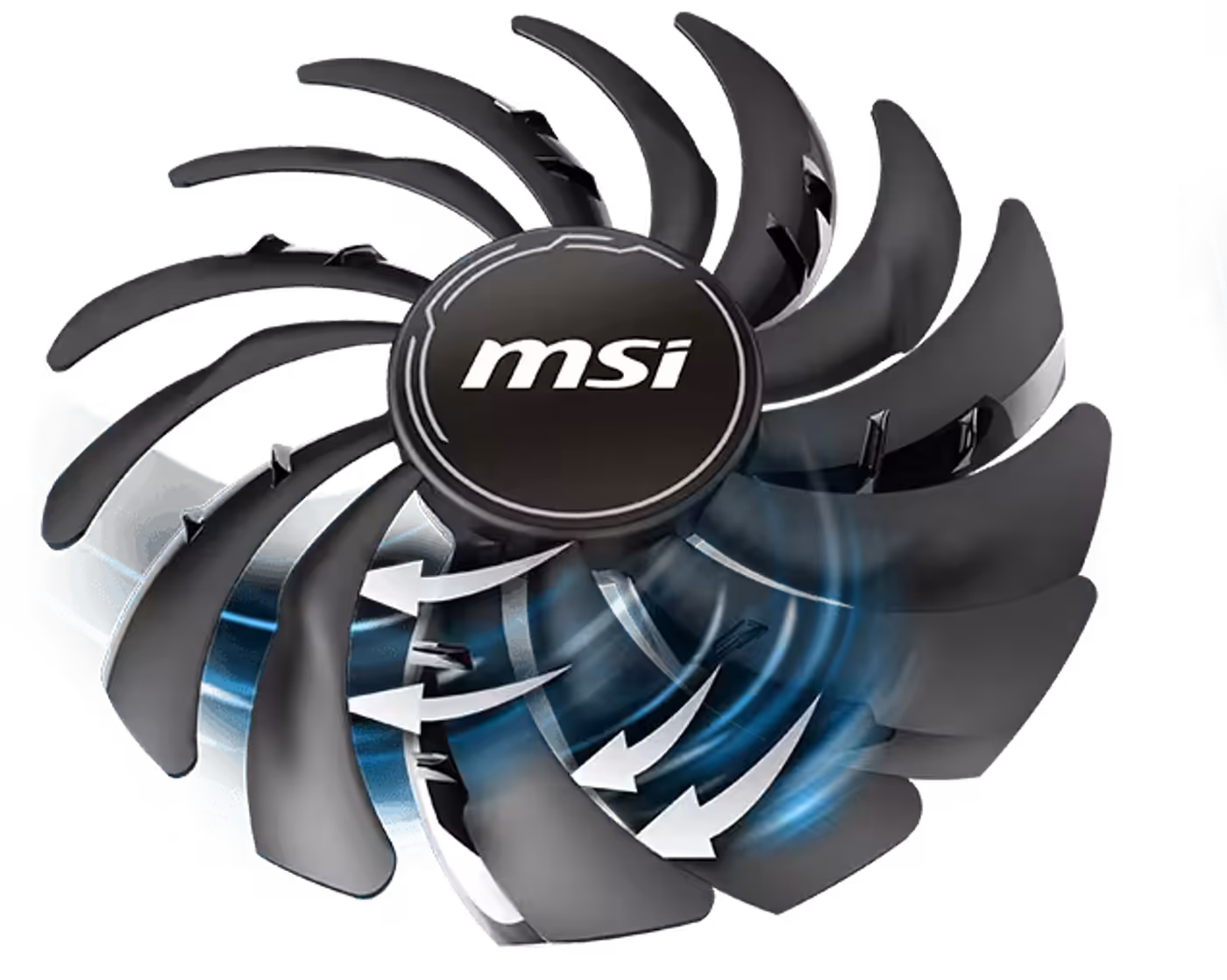 MSI TORX Fan 3.0 cooling component demonstrating traditional and dispersion fan blade engineering
