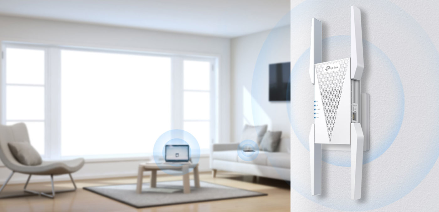 TP-Link AXE5400 Wi-Fi 6E Range Extender Overview Desktop Image