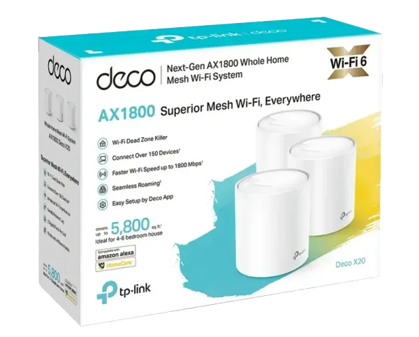 TP-LINK Deco X20 AX1800 Whole Home Mesh Wi-Fi 3 Pack - Fast