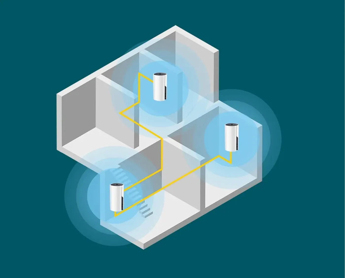 Hybrid Wi-Fi and powerline system showing boosted speeds compared to standard Wi-Fi