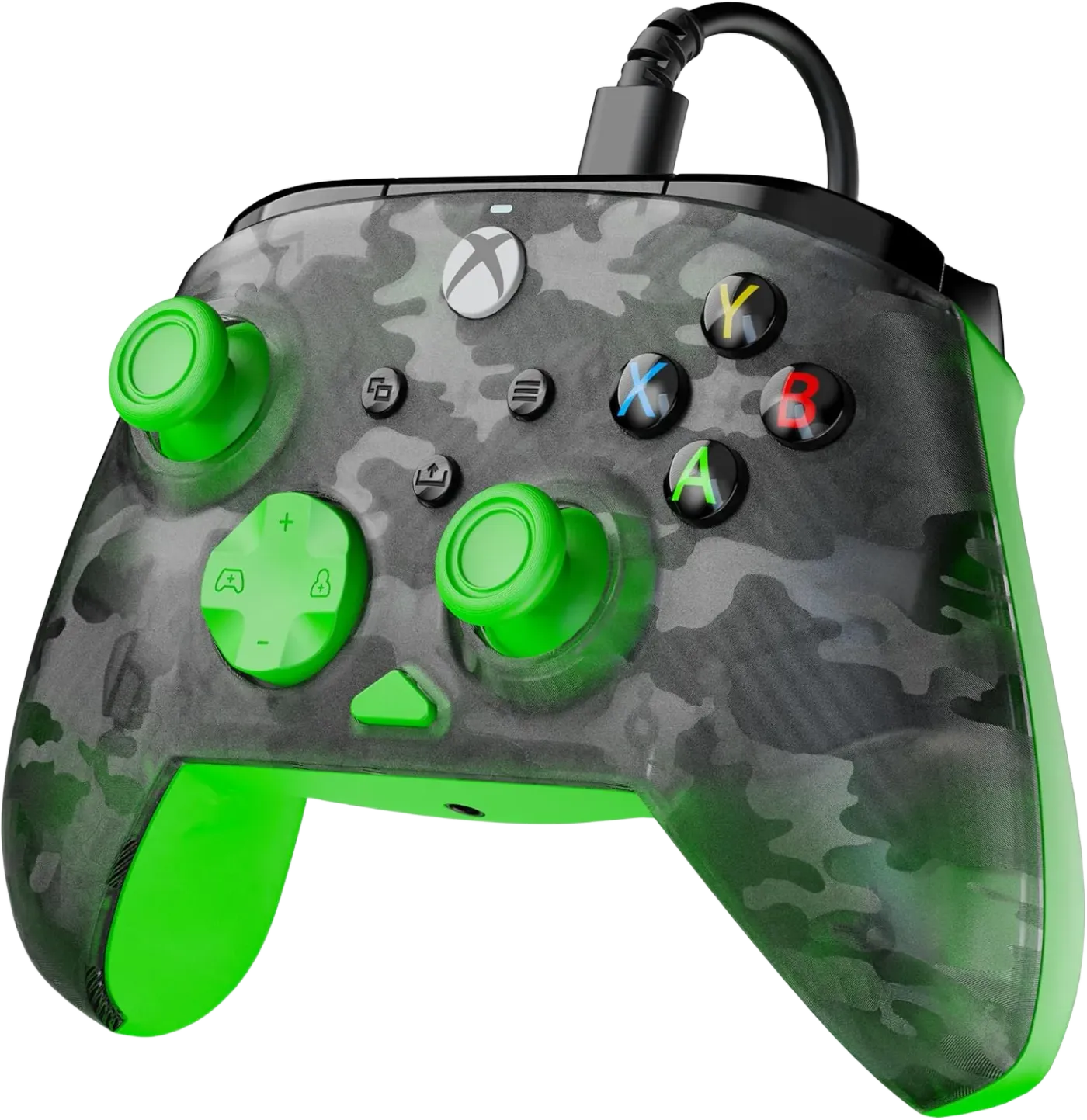 Black and orange camo gaming controller against vibrant orange background