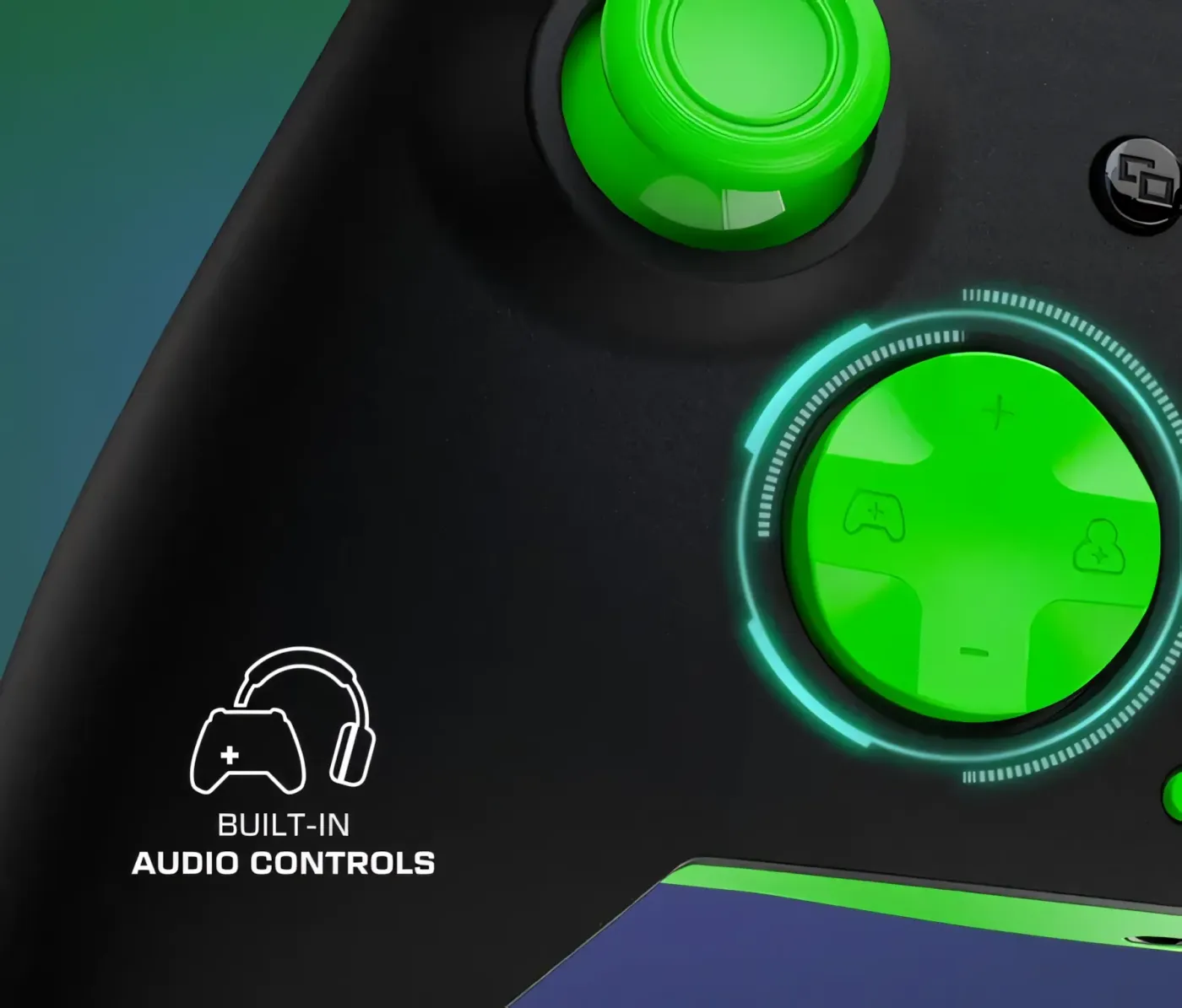 Gaming controller showcasing patented audio control features with D-pad volume adjustments