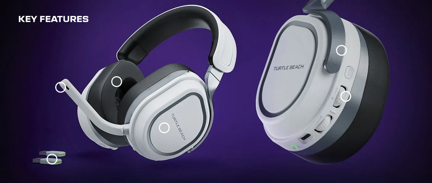 Close view of the white Stealth 700 Gen 3 headband and memory foam ear cushions