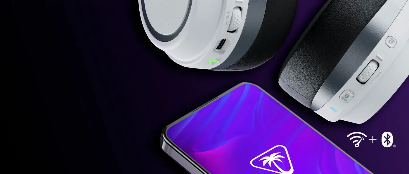 White Stealth 700 Gen 3 headset paired with a console and a smartphone at once