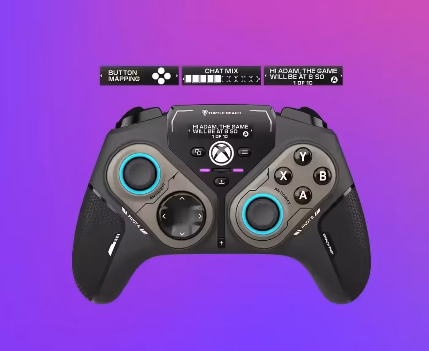 Wireless controller displaying the integrated Connected Command Display interface