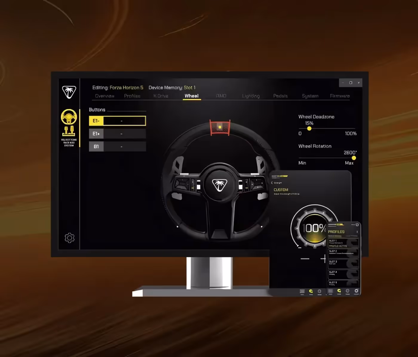 Computer monitor displaying VelocityOne Tuner app interface with wheel configuration settings