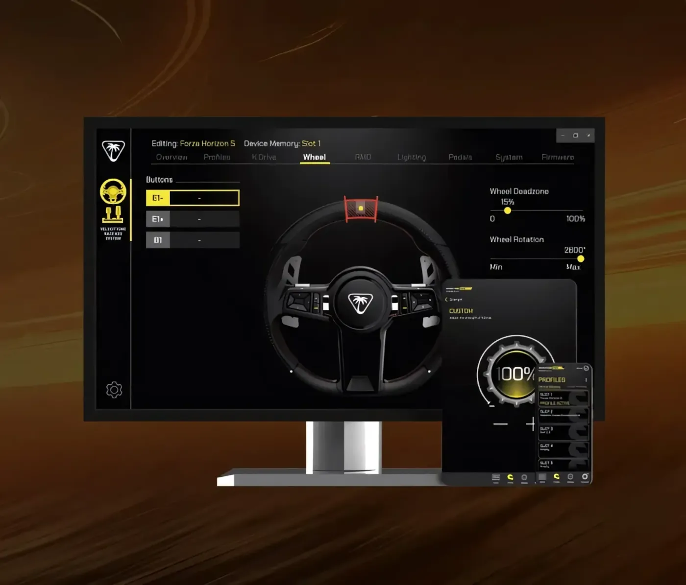 Computer monitor displaying VelocityOne Tuner app interface with wheel configuration settings