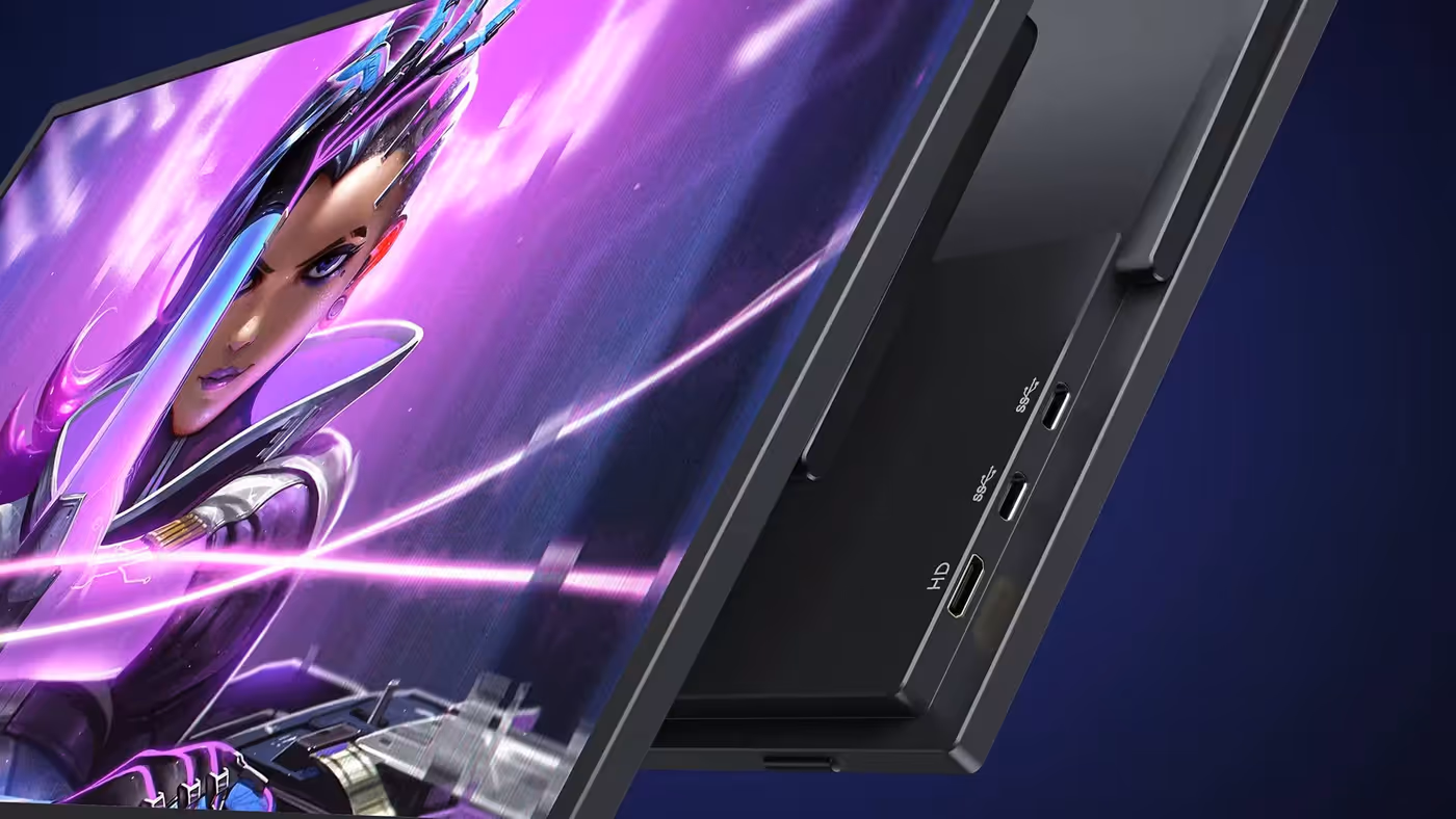Gaming monitor showing various connectivity ports and peripheral support