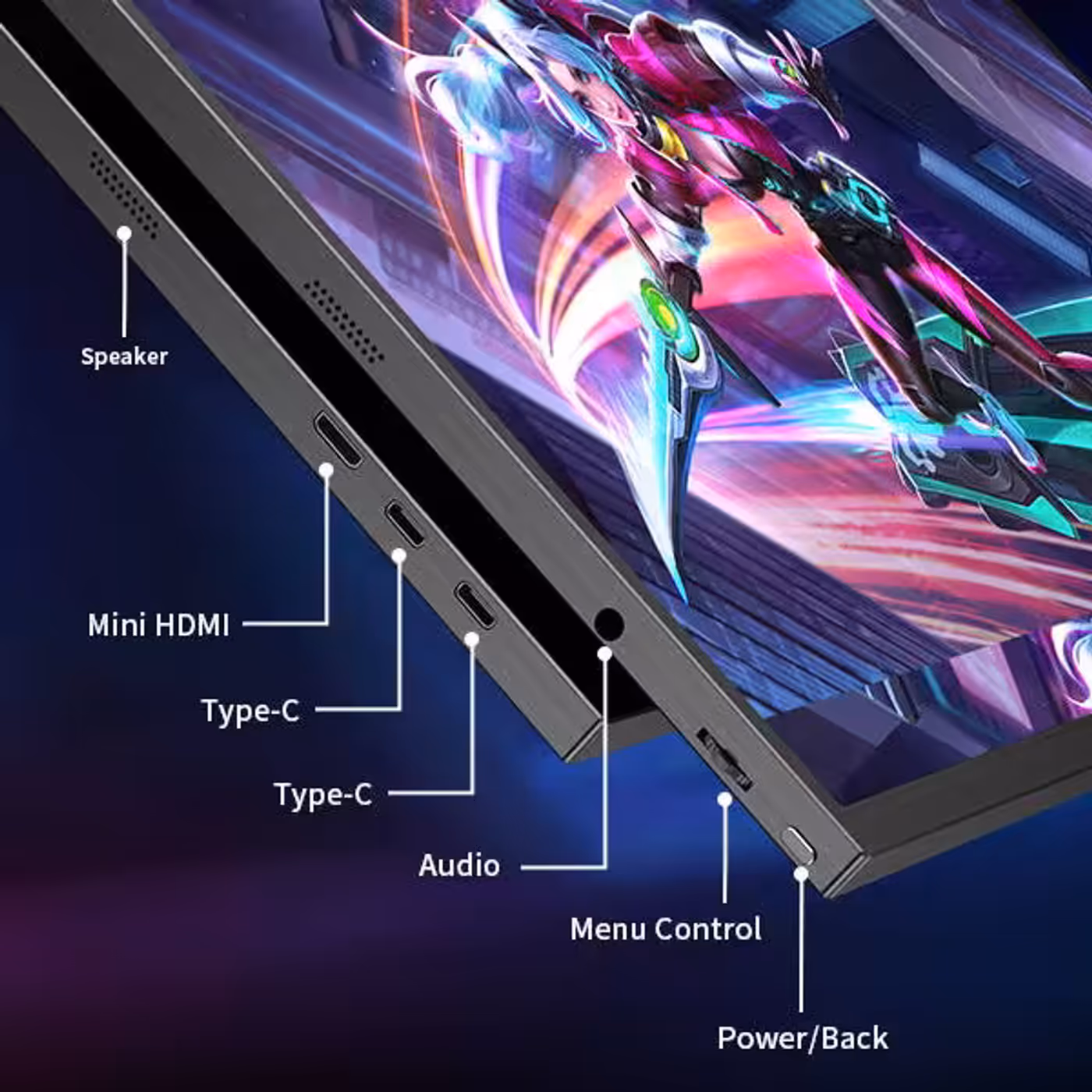 18-inch FreeSync gaming monitor showing connectivity options for various devices