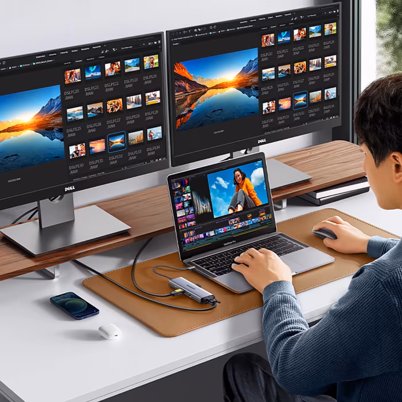 UGREEN 9-in-1 hub showing multiple ports for laptop and smartphone connectivity