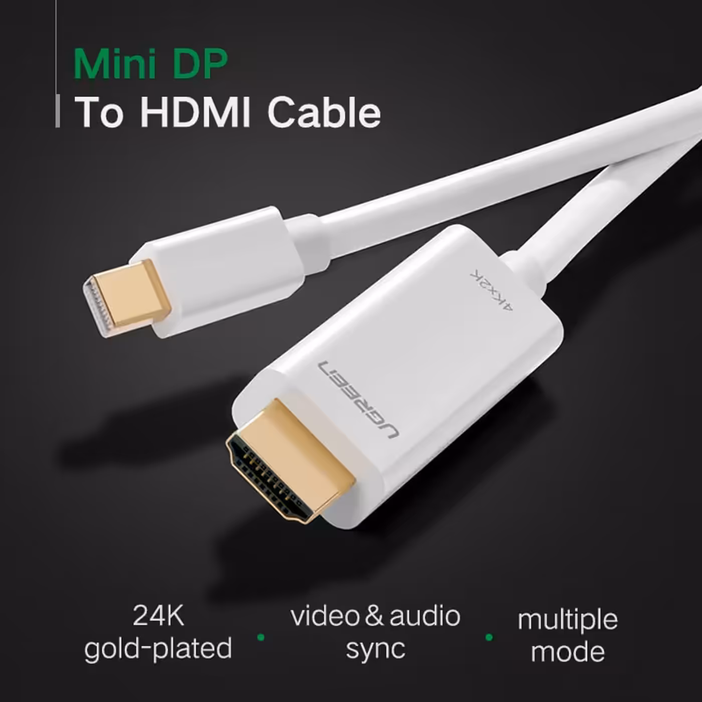 Mini DisplayPort end of the cable being connected to a laptop
