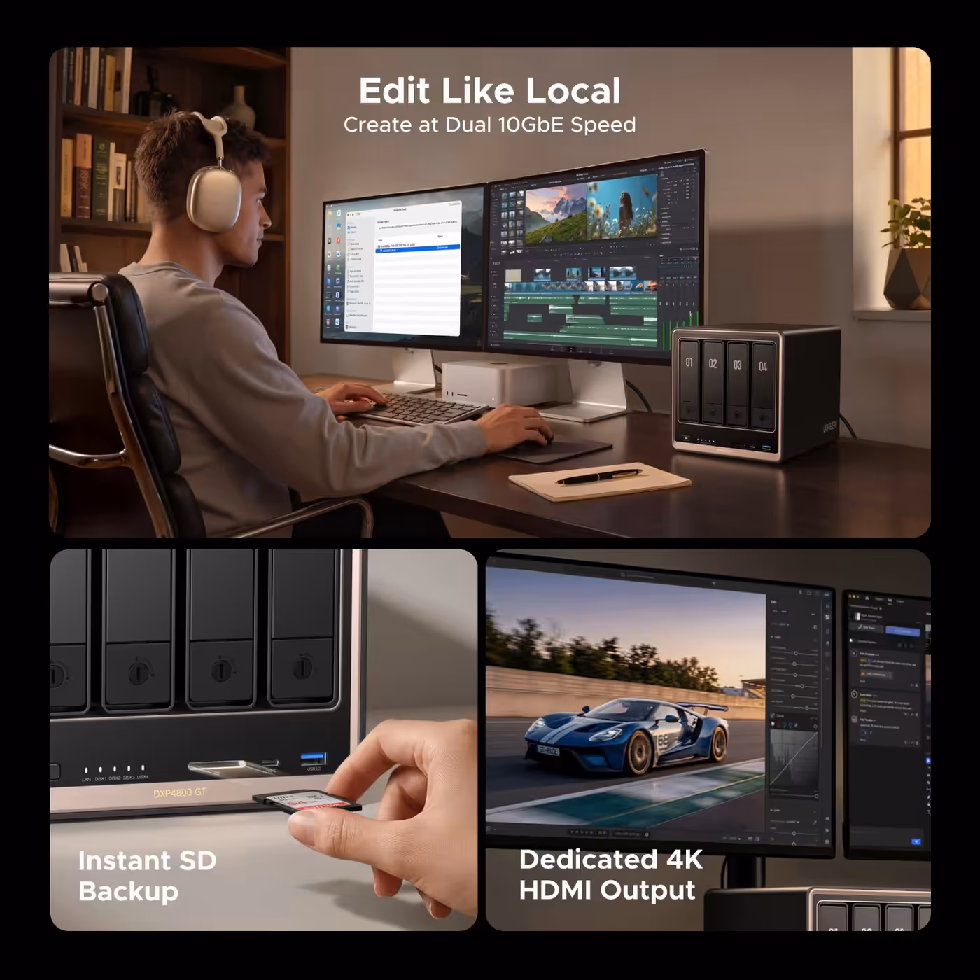 Editor working on footage stored on the UGREEN NASync DXP4800 GT
