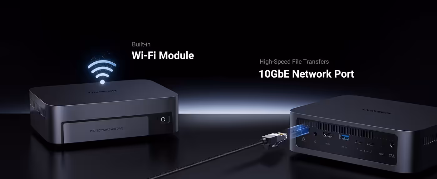 10GbE network port on the rear of the UGREEN NASync DXP480T Plus