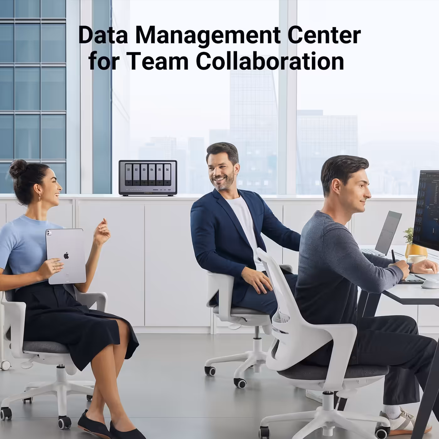 Office team working together around a UGREEN DXP6800 Pro