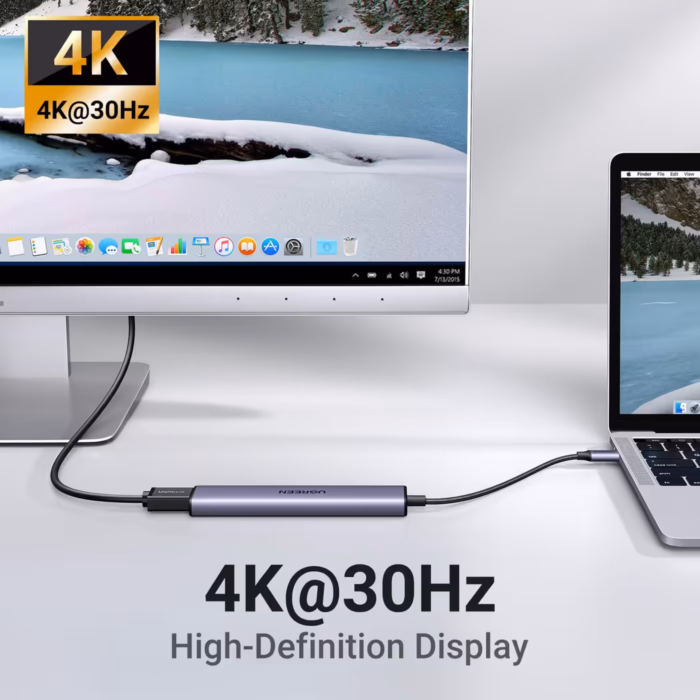 UGREEN Revodok 105 hub connecting a laptop to an external 4K monitor