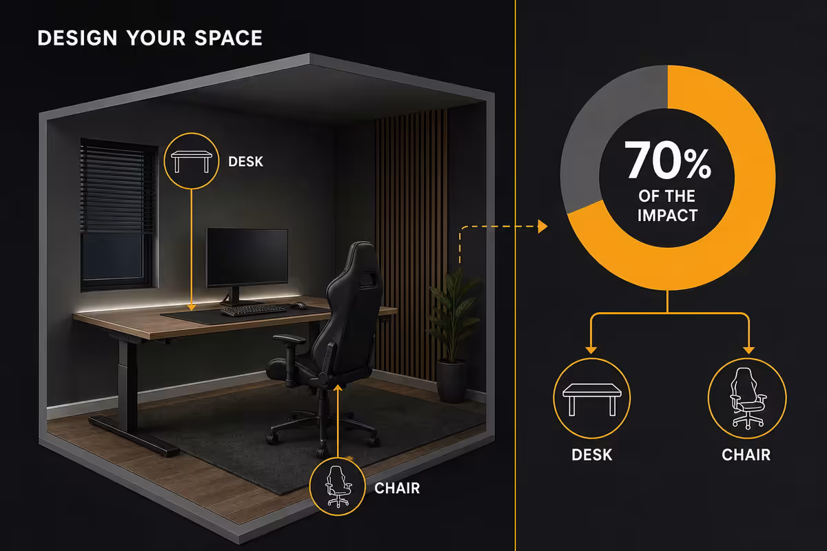 Desk + chair - 70% of the impact