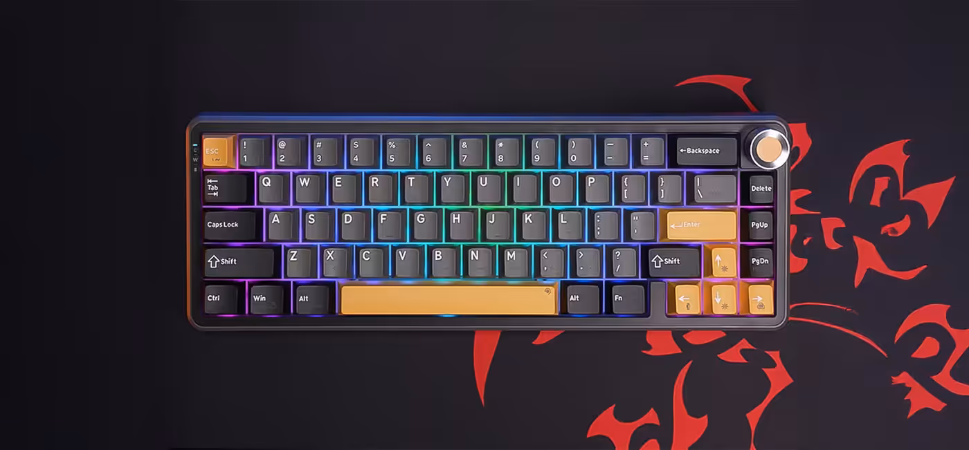Titan 65 mechanical keyboard showing tri-mode connectivity and premium design