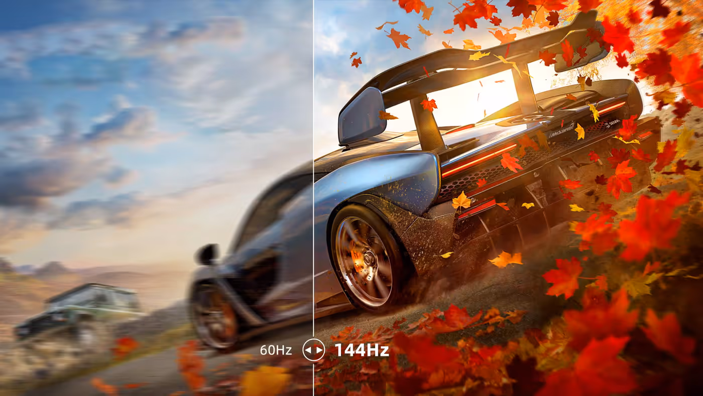 Gaming monitor demonstrating ultra-fast 144Hz refresh rate benefits