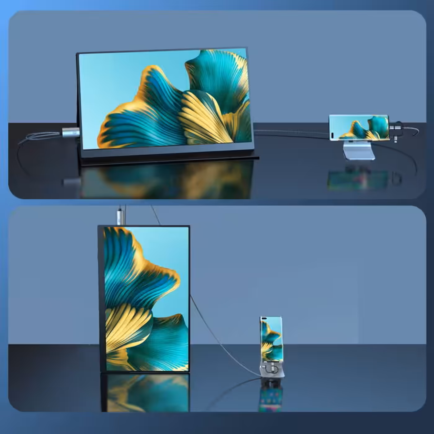 Screen orientation switching feature displayed on a monitor
