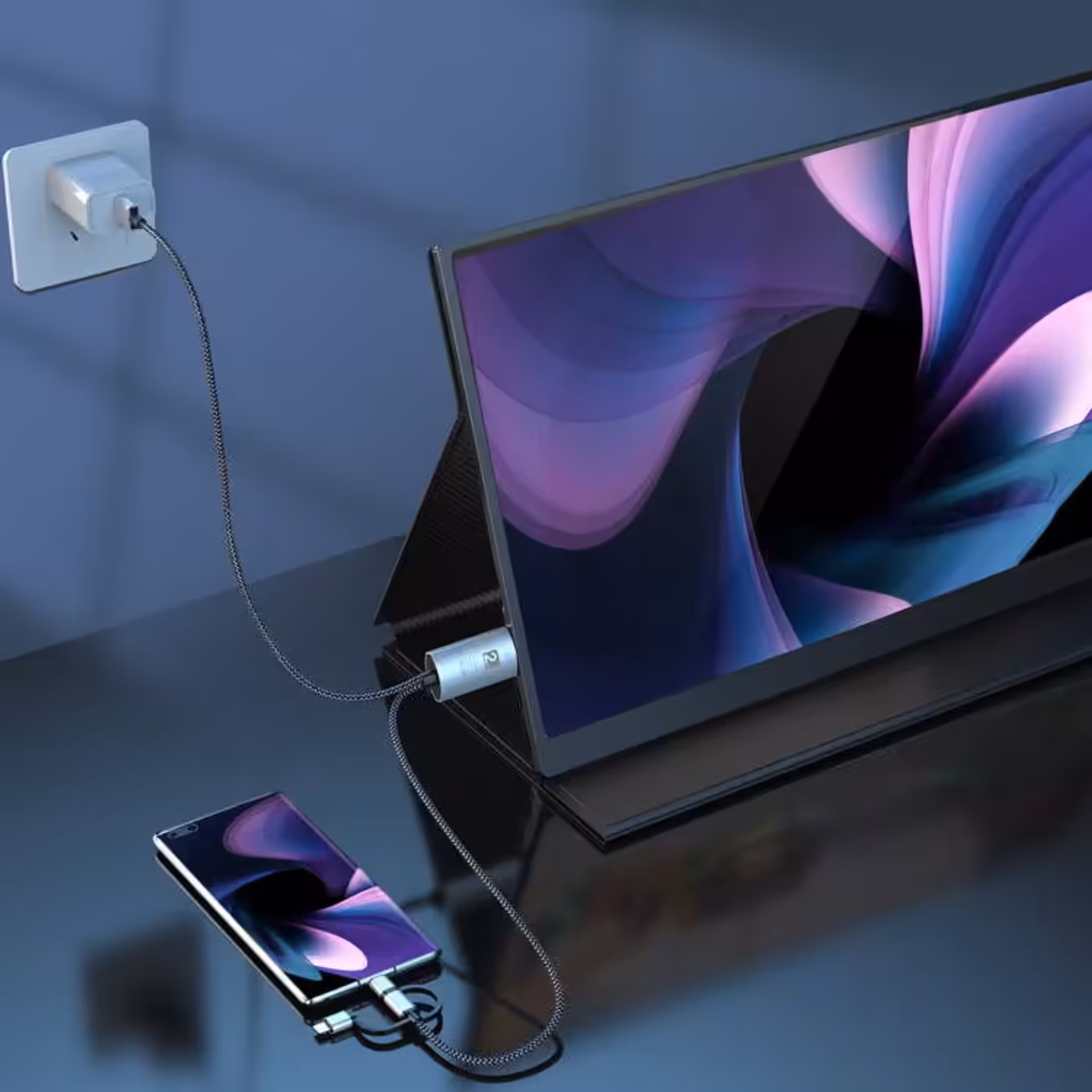 Mobile device mirrored onto a large screen monitor for workspace expansion
