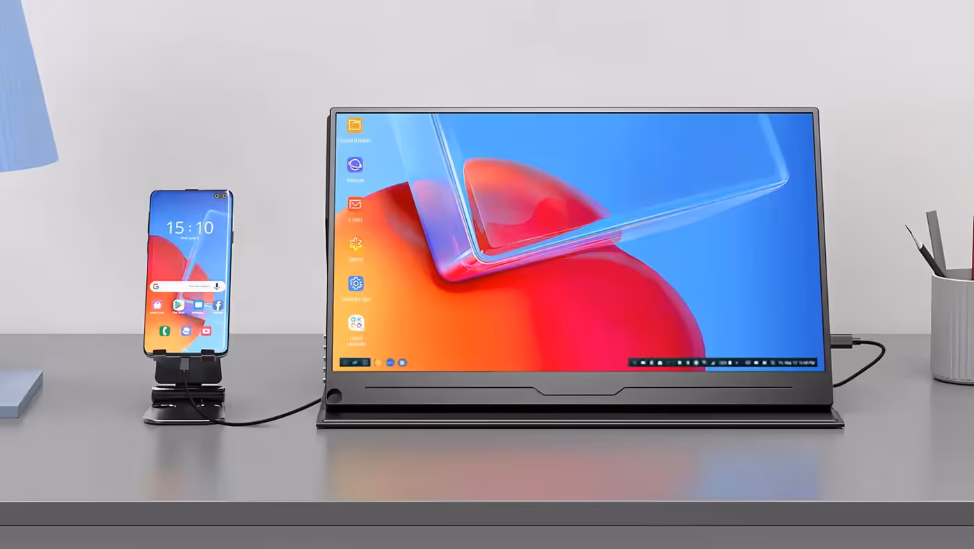 Portable monitor used to extend desktop workspace for multitasking