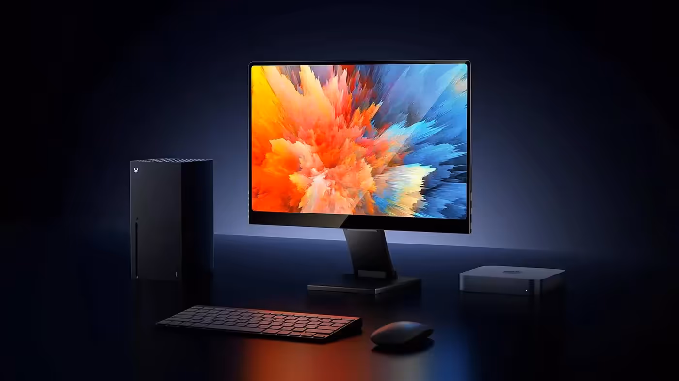 16:10 portable monitor mounted with VESA hardware for space-saving