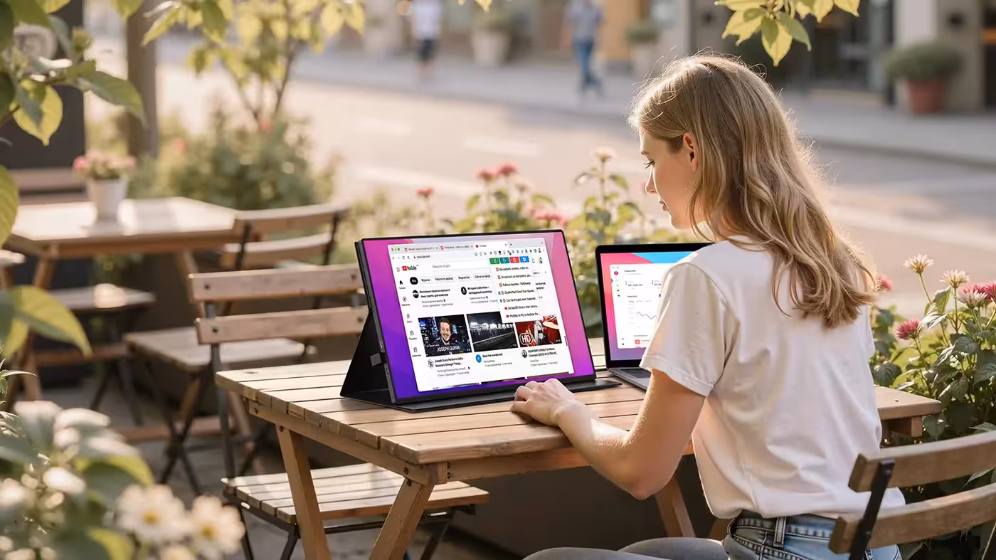 UPERFECT 16-inch 4K sunlight-readable monitor displaying high-resolution imagery