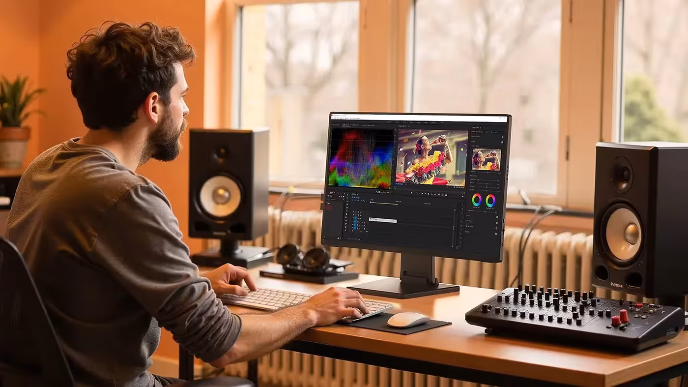 UColor T6 monitor showing VESA mounting capability for flexible installation