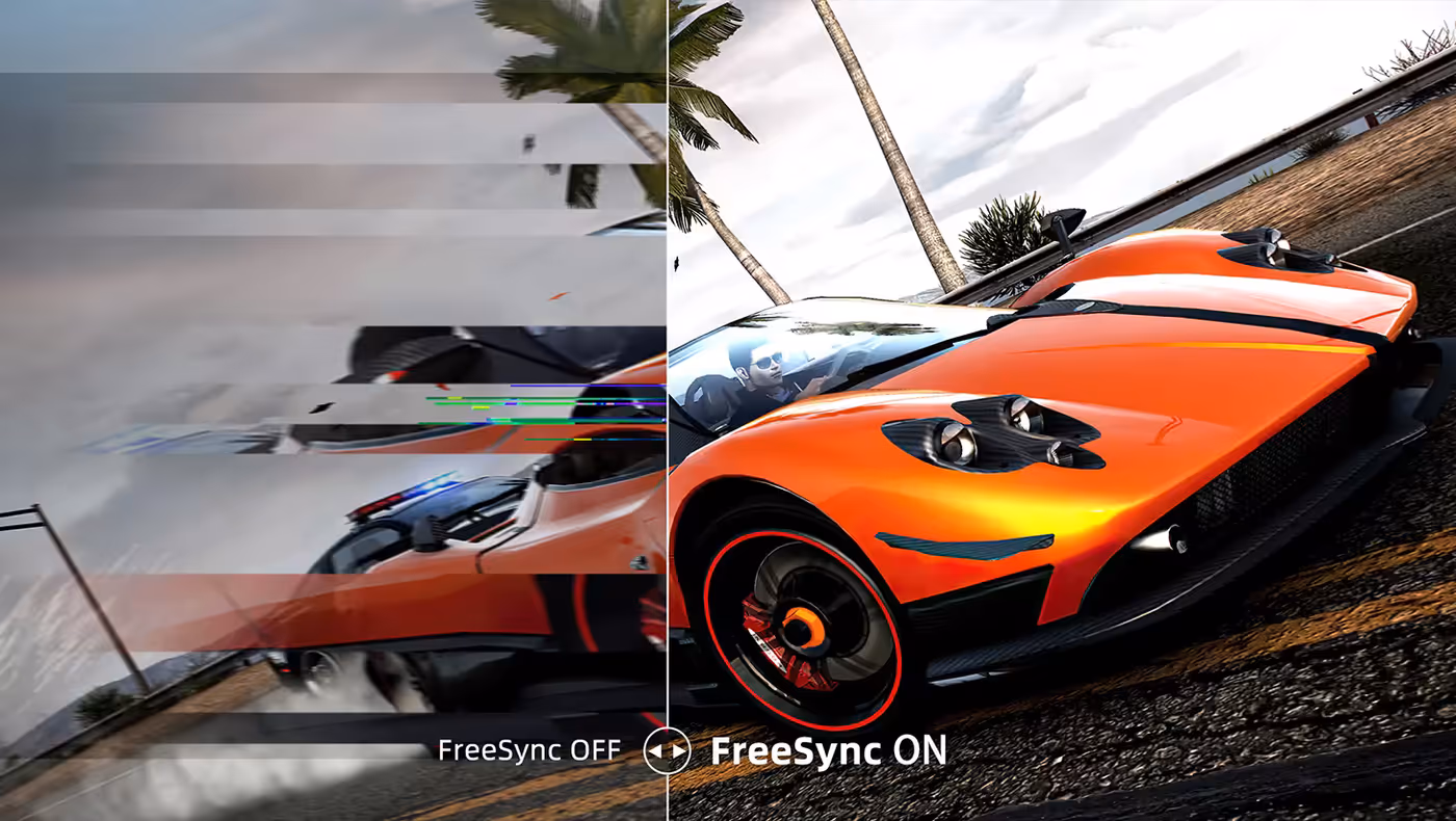 FreeSync technology preventing screen tearing for smooth gaming visuals